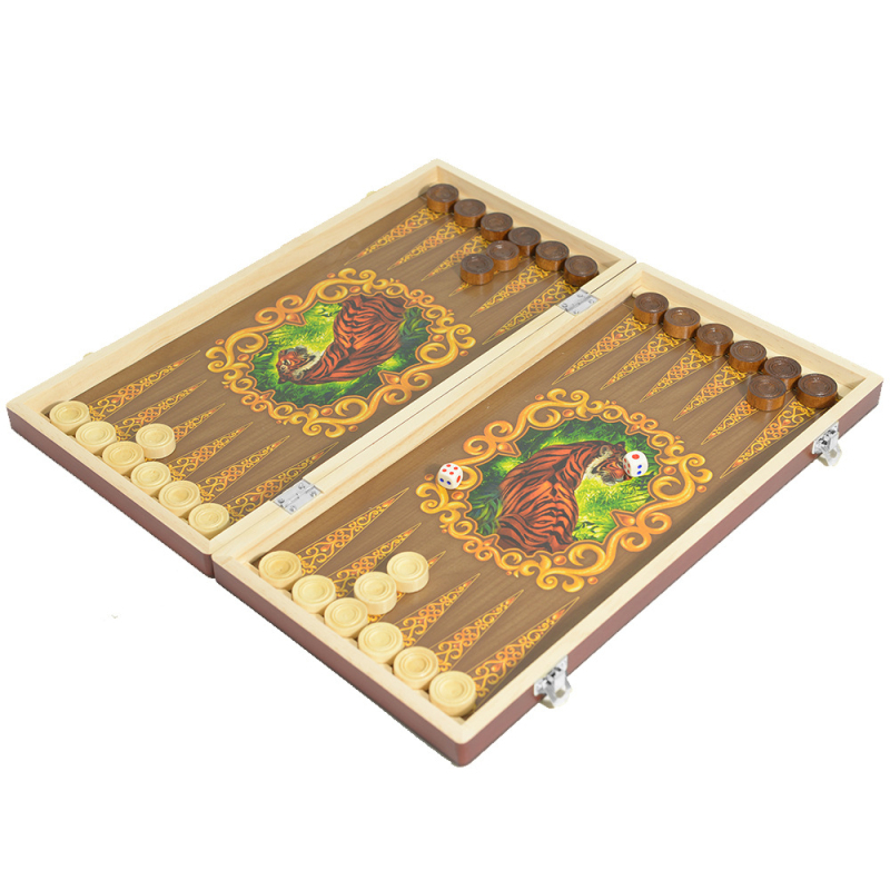Drvena backgammon i šah ploča – prijenosna i sklopiva, tri u jednom, New Leaf, 14+