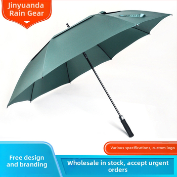 Umbrelă de golf cu acoperire dublă, mâner drept, deschidere automată, imprimat logo, structură din fibră