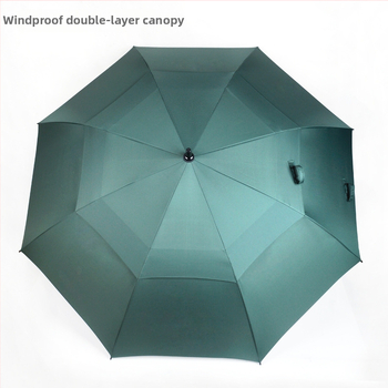 Umbrelă de golf cu acoperire dublă, mâner drept, deschidere automată, imprimat logo, structură din fibră