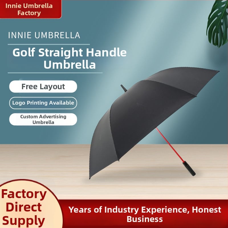 Parasolar golf cu mâner lung, 8 spițe, tijă și spițe din fibră, mâner din aliaj, țesătură 190T, deschidere automată, posibilitatea imprimării logo-ului