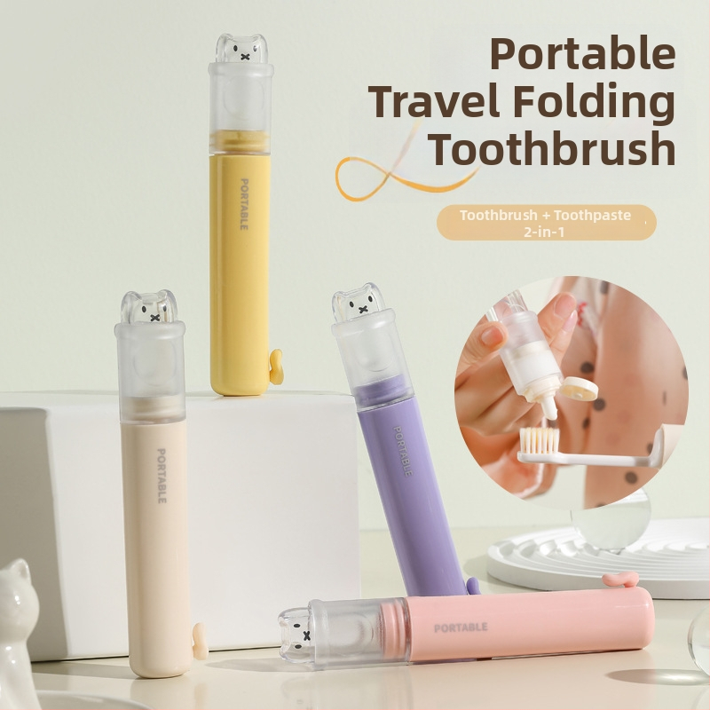Kia Οδοντόβουρτσα ταξιδιού δύο σε ένα με αποθήκευση οδοντόπαστας, πλαστικό, απαλές τρίχες, μοτίβο: γλυκό, στυλ καρτούν