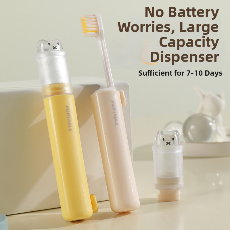 Kia Οδοντόβουρτσα ταξιδιού δύο σε ένα με αποθήκευση οδοντόπαστας, πλαστικό, απαλές τρίχες, μοτίβο: γλυκό, στυλ καρτούν