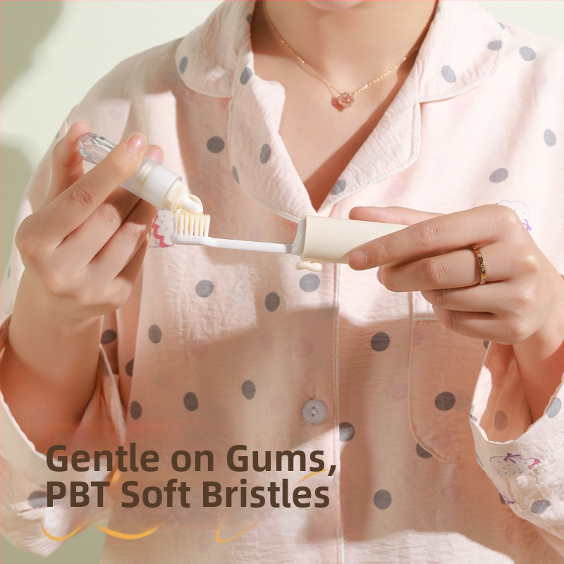 Kia Οδοντόβουρτσα ταξιδιού δύο σε ένα με αποθήκευση οδοντόπαστας, πλαστικό, απαλές τρίχες, μοτίβο: γλυκό, στυλ καρτούν