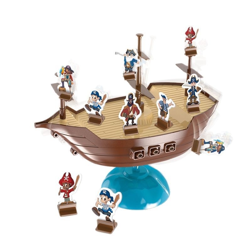 Joc de masă pentru echilibru cu vas pirat-pinguin – joc interactiv, pentru comunicarea părinte-copil și dezvoltarea intereselor; construcție din plastic; ambalaj în cutie colorată; recomandat pentru 7–14 ani.