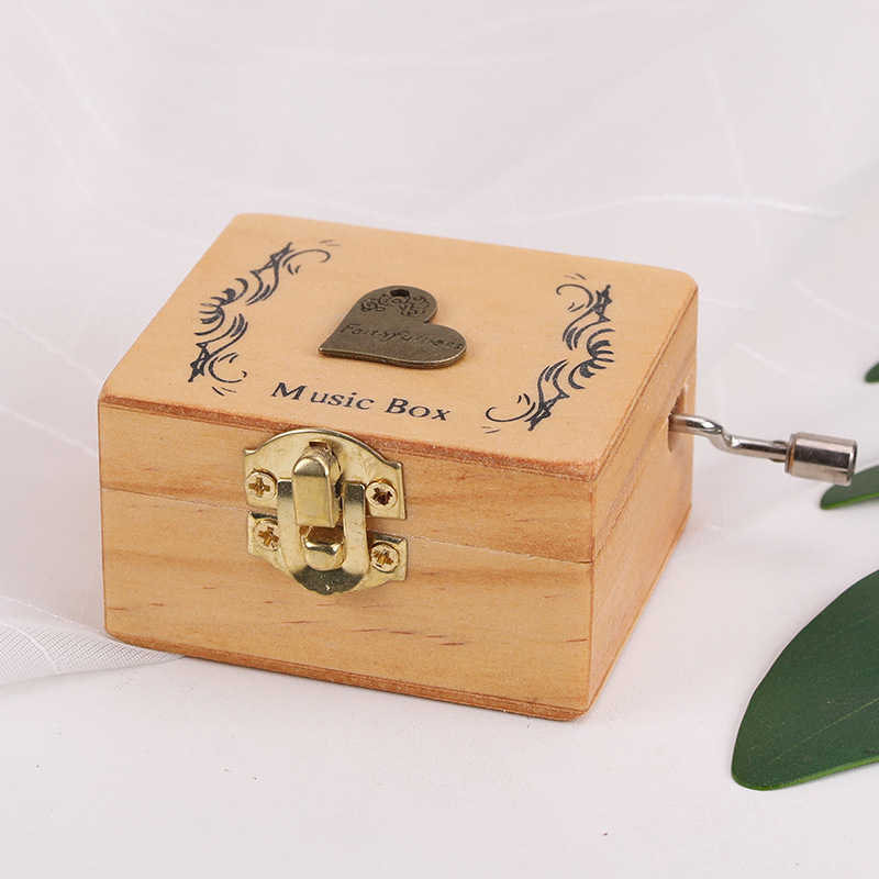 Cutie muzicală din lemn cu manetă – stil retro, personalizabilă, cu logo tipărit