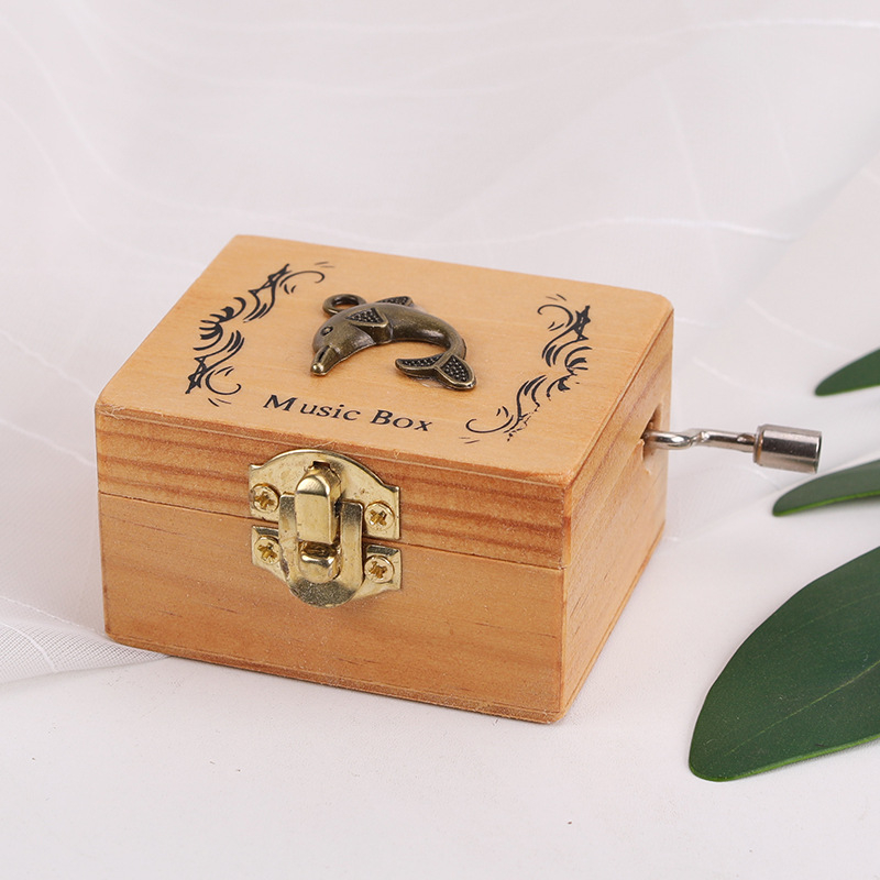 Cutie muzicală din lemn cu manetă – stil retro, personalizabilă, cu logo tipărit