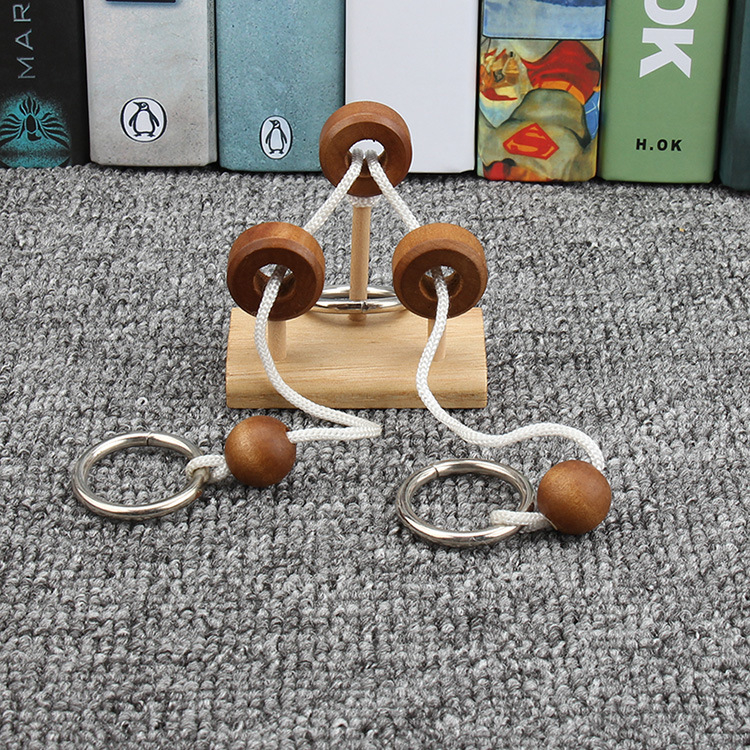 Puzzle din lemn Kongming/Luban Lock – puzzle cu trei coloane, soluții cu o singură coloană și cu două coloane, jucărie educativă pentru 7–14 ani