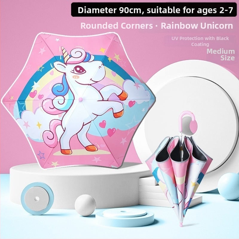 Παιδική ομπρέλα με στρογγυλεμένες γωνίες και σχέδιο καρτούν, κάλυμμα από βινύλιο 190T, 6 ακτίνες, ανακλαστική λωρίδα, χειροκίνητο άνοιγμα