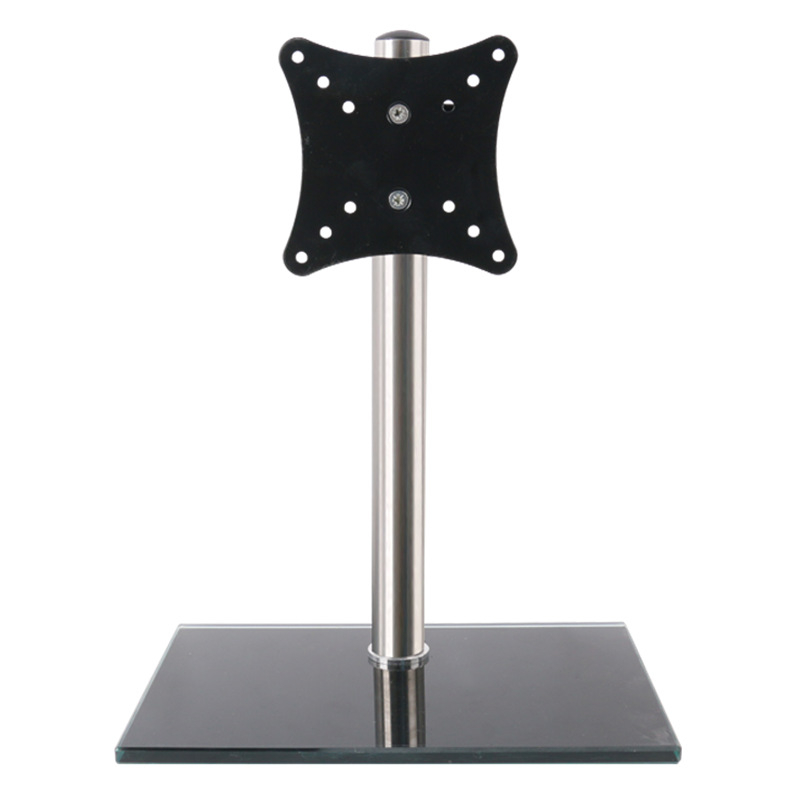 Suport pentru monitor pentru desktop, cu reglare înălțime și rotire; bază din sticlă temperată; capacitate 11–15 kg; control mecanic; nu se montează pe perete.