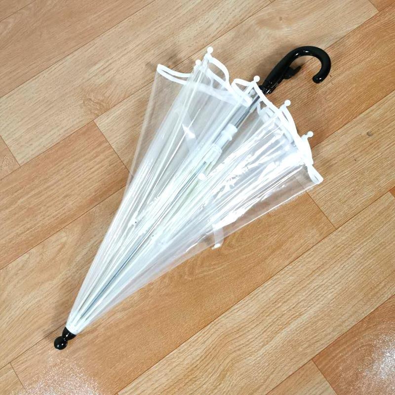 Prozirni dječji kišobran s plastičnim okvirom, plastičnim rebrima i drškom, ručno otvaranje i zatvaranje