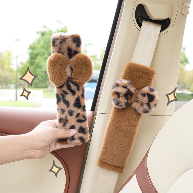 Jastučić za sigurnosni pojas automobila s leopard uzorkom, pliš materijal, marka Feather, 100 g, mogućnost prilagodbe logotipa