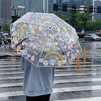 Prozirni sklopivi kišobran s PVC platnom, osam rebara od metala, plastična ručka, potpuno automatsko otvaranje, radijus 48–53 cm