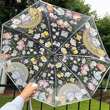 Prozirni sklopivi kišobran s PVC platnom, osam rebara od metala, plastična ručka, potpuno automatsko otvaranje, radijus 48–53 cm