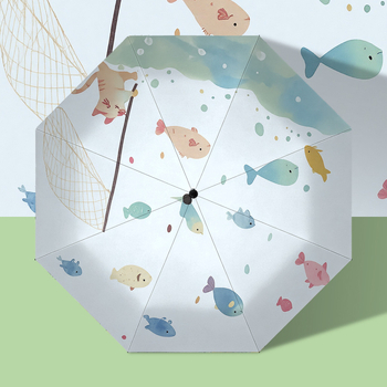 Dječji trostruki sklopivi kišobran s karikaturom, UV zaštita UPF50+, čelični okvir sa srednjom šipkom, 8 rebara, poliester 190T s crnim ljepilom, ručno otvaranje i zatvaranje, mogućnost otiska logotipa