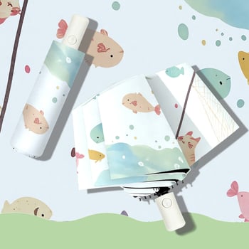 Dječji trostruki sklopivi kišobran s karikaturom, UV zaštita UPF50+, čelični okvir sa srednjom šipkom, 8 rebara, poliester 190T s crnim ljepilom, ručno otvaranje i zatvaranje, mogućnost otiska logotipa