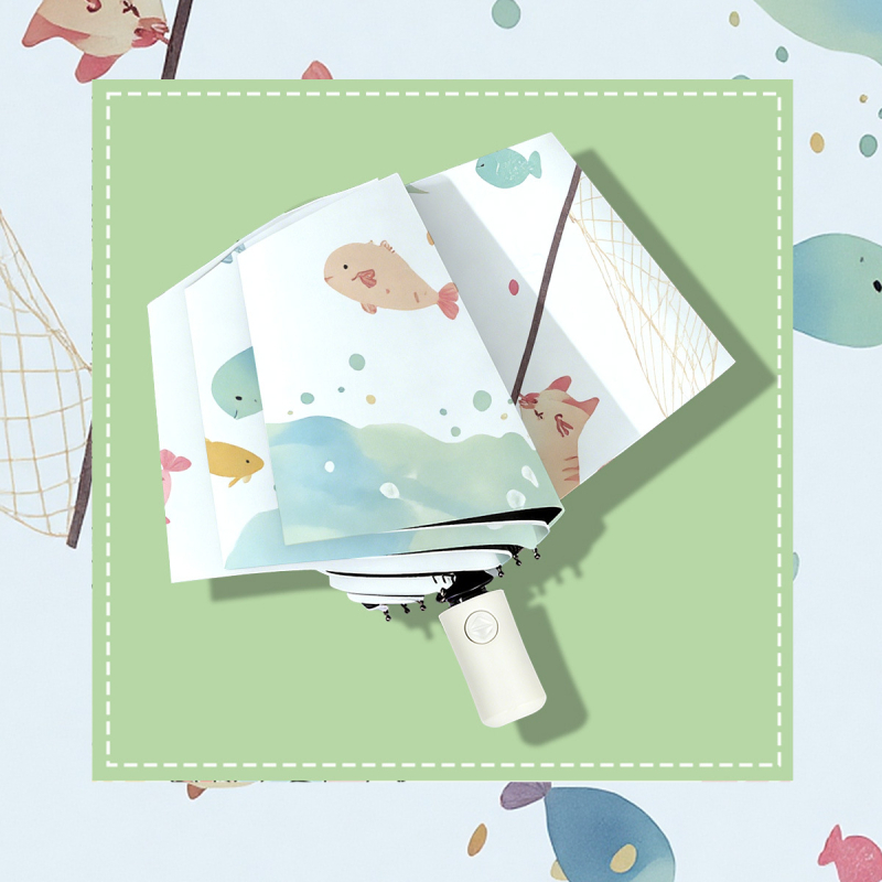 Dječji trostruki sklopivi kišobran s karikaturom, UV zaštita UPF50+, čelični okvir sa srednjom šipkom, 8 rebara, poliester 190T s crnim ljepilom, ručno otvaranje i zatvaranje, mogućnost otiska logotipa