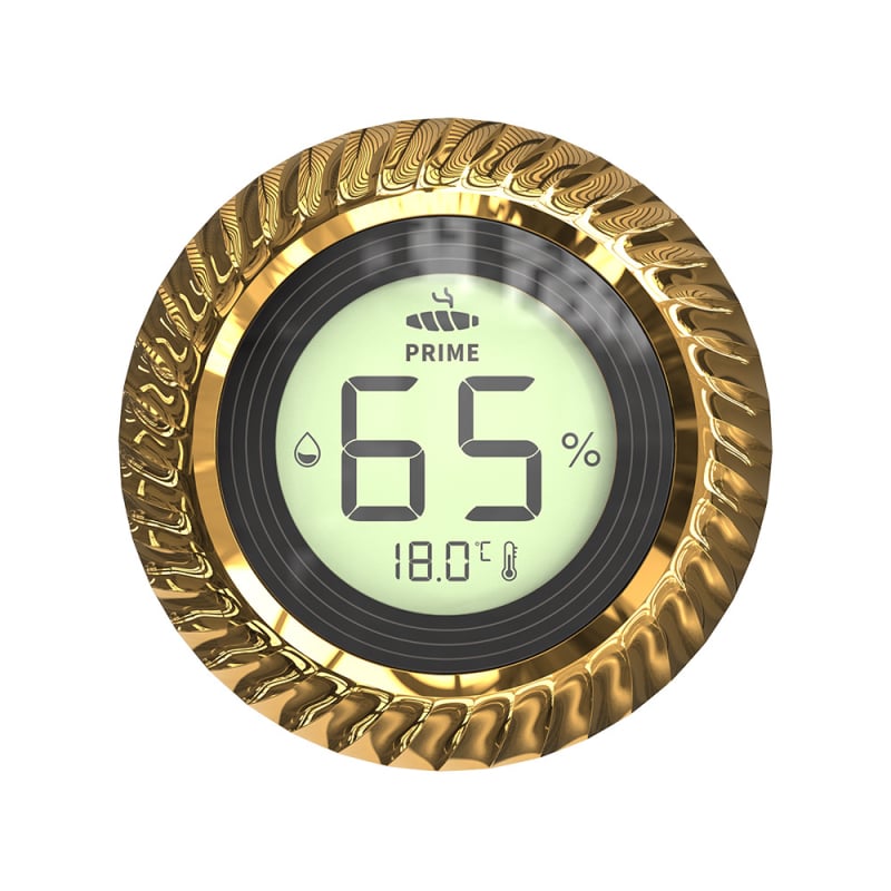 Digitalni higrometar za cigare s mjerenjem temperature i vlage: raspon temperature 0–60°C, raspon vlage 1–99% RH, rezolucija temperature 0.1°C, rezolucija vlage 1%