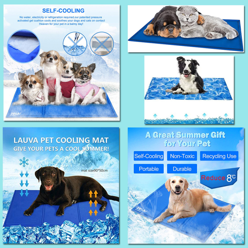 Охлаждащ мат за кучета — пластмасов материал, мека ледена повърхност, устойчив на надраскване и разкъсване