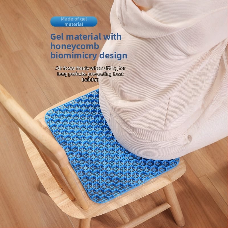 Ледено-гел подложка за седалка с дизайн на пчелна клетка – PVC плат, пълнеж от ледени кристали, дишаща за автомобил и офис, тегло 300 г
