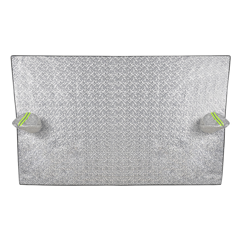 Зимна покривка за предното стъкло на автомобил (алуминиево фолио; удебелен; шарка: каре; монтаж тип карта; тегло 360 г)