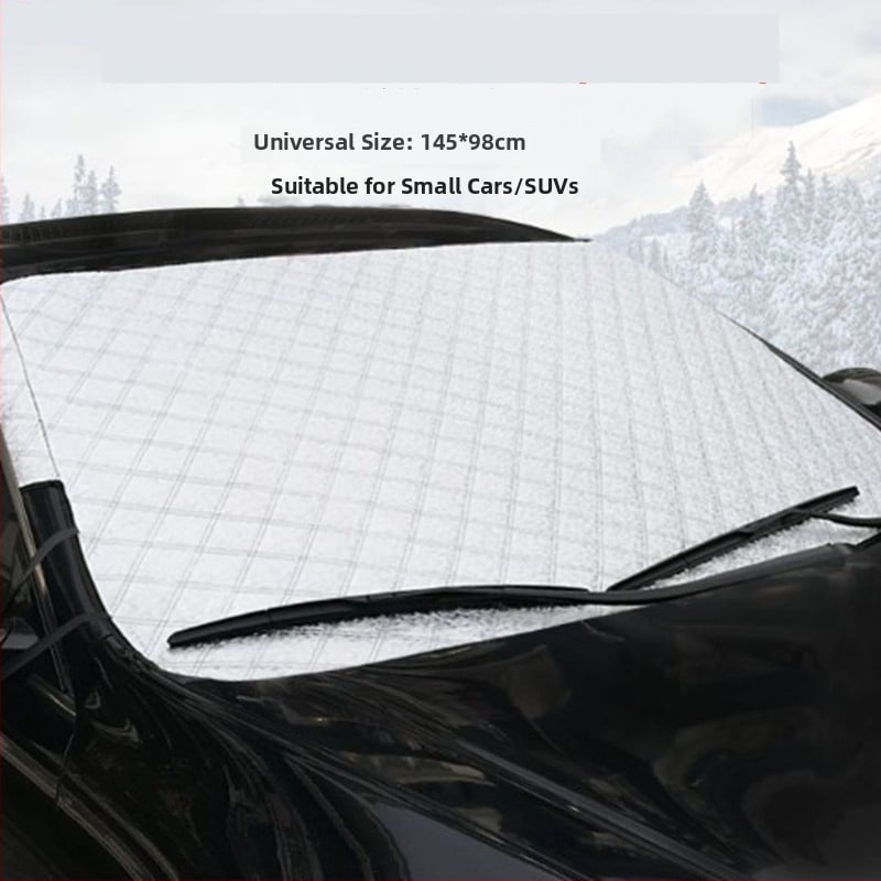 Зимна покривка за предното стъкло на автомобил (алуминиево фолио; удебелен; шарка: каре; монтаж тип карта; тегло 360 г)