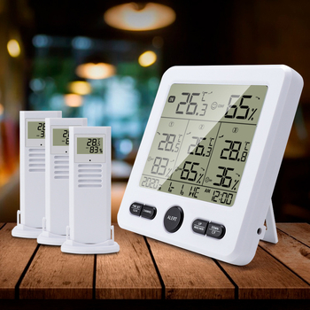 3-u-1 bežični digitalni mjerač temperature i vlage, unutarnje i vanjske upotrebe, s velikim zaslonom u boji i alarmom