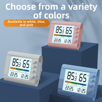 Termometru de cameră cu monitorizarea umidității și temperaturii, rezoluție 0,1°C, ceas cu alarmă și timp și dată