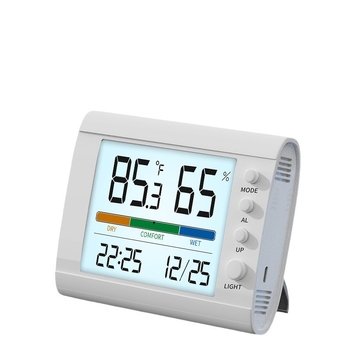 Termometru de cameră cu monitorizarea umidității și temperaturii, rezoluție 0,1°C, ceas cu alarmă și timp și dată