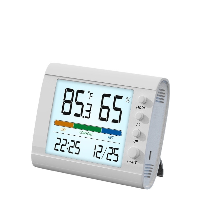 Termometru de cameră cu monitorizarea umidității și temperaturii, rezoluție 0,1°C, ceas cu alarmă și timp și dată