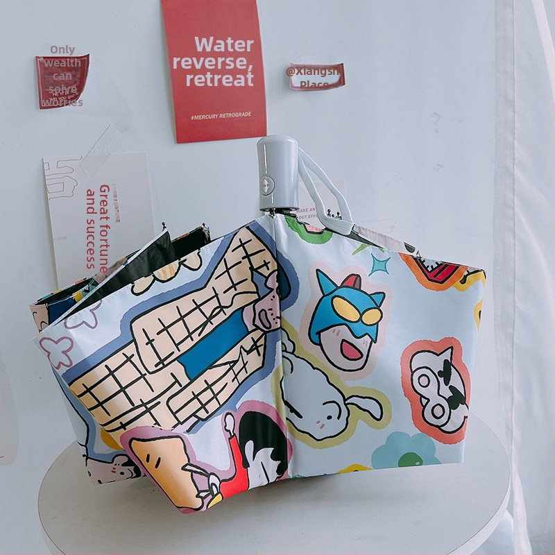 Retro trodijelni sunčani kišobran s automatskim otvaranjem, 8 rebara od željeza, plastična ručka.