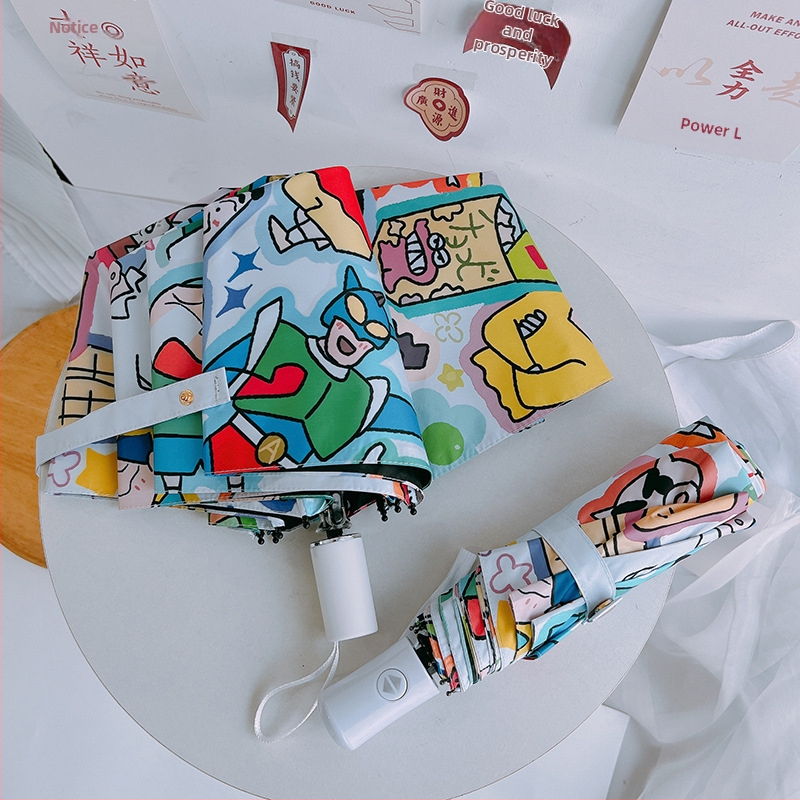 Retro trodijelni sunčani kišobran s automatskim otvaranjem, 8 rebara od željeza, plastična ručka.