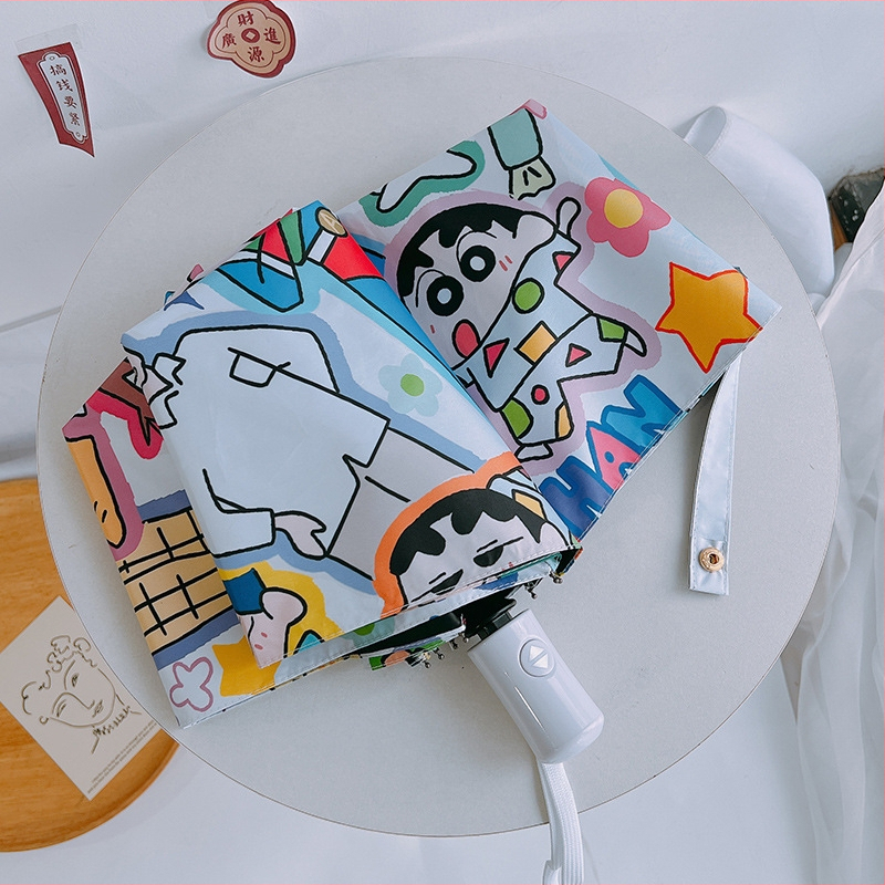 Retro trodijelni sunčani kišobran s automatskim otvaranjem, 8 rebara od željeza, plastična ručka.