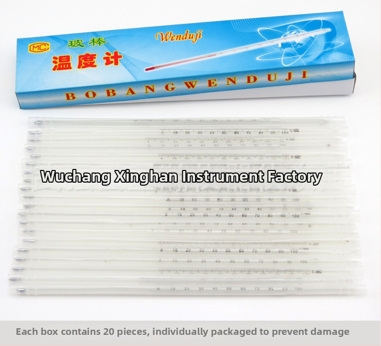 Rtutový sklenený teplomer, sklenená tyč typu, merací rozsah -50 až 300 °C, značka Xinghan, model Mercury