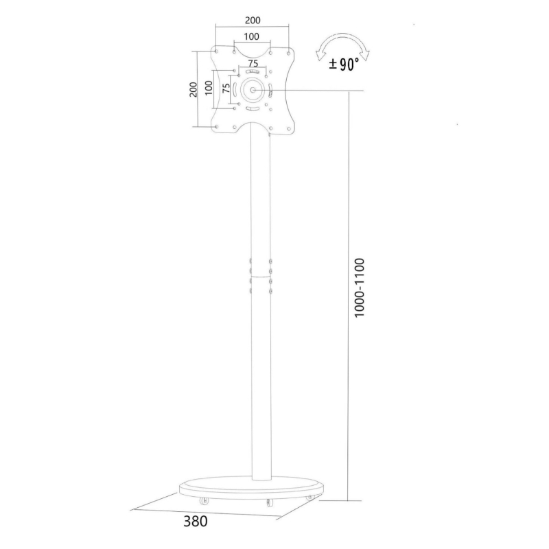 Podna držač monitora od drveta i željeza, VESA 200x200, 6,7 kg, za računalne monitore