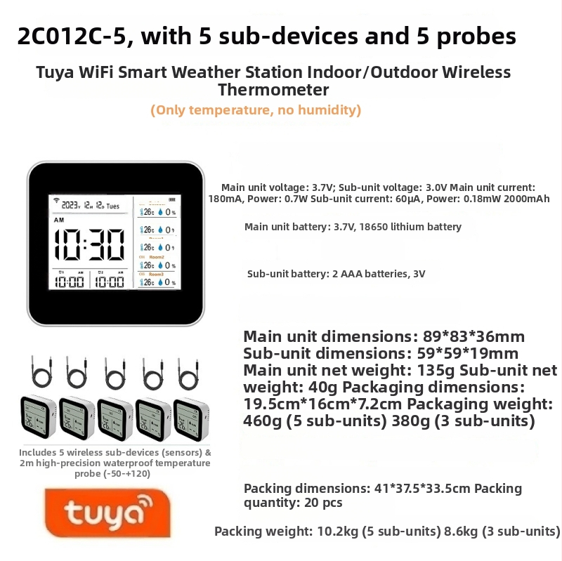 Nobitor WiFi bežični mjerač temperature i vlage s 5 senzora, vodootporna sonda za temperaturu za skladištenje, akvarij i uzgoj