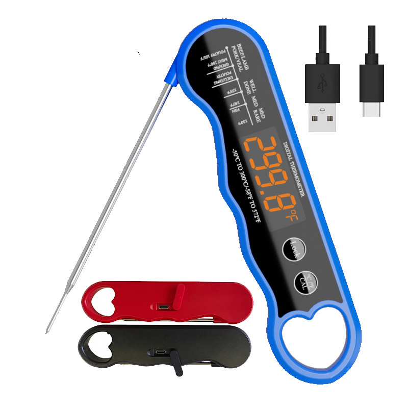 Remison termometru pliabil pentru carne, reîncărcabil, cu LED – rezoluție 0,1°C, 94 g, pentru grătar, coacere și bucătărie