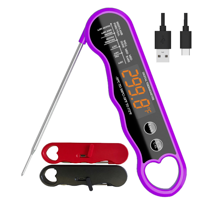 Remison termometru pliabil pentru carne, reîncărcabil, cu LED – rezoluție 0,1°C, 94 g, pentru grătar, coacere și bucătărie