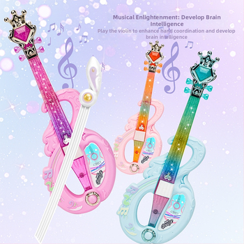Vioară-jucărie muzicală pentru copii cu senzor de gravitație și muzică cu lumini; material plastic; interactiv; potrivit pentru 4–6 ani; stimulează coordonarea mână-ochi