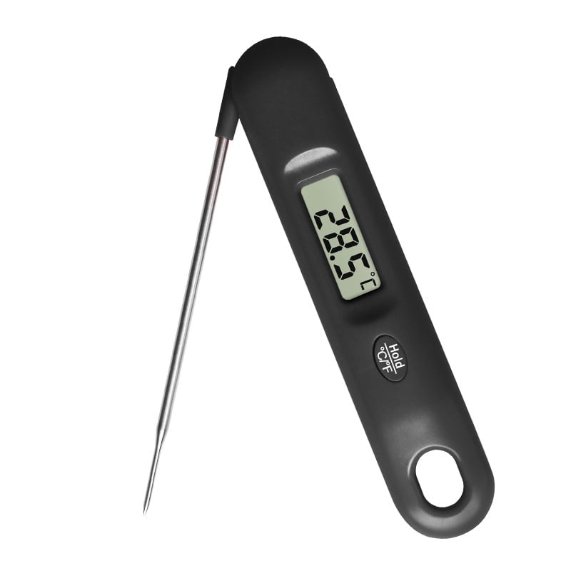 Sklopivi digitalni termometar za hranu s nehrđajućom sondom – rezolucija 0,1°C, napajanje baterijom, kuhinja/pečenje i mjerenje temperature vode