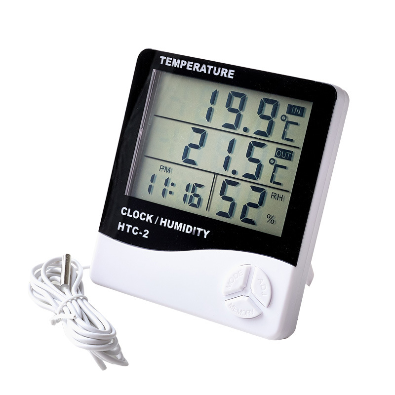 HTC-2 Digitalni termometar i higrometar s velikim zaslonom za unutarnju i vanjsku upotrebu – dvostruko mjerenje temperature i vlage