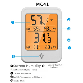 Elektronički mjerač temperature i vlage za kućnu upotrebu, unutarnji termometar za dječju sobu s pozadinskim osvjetljenjem, suho-vlažni termometar