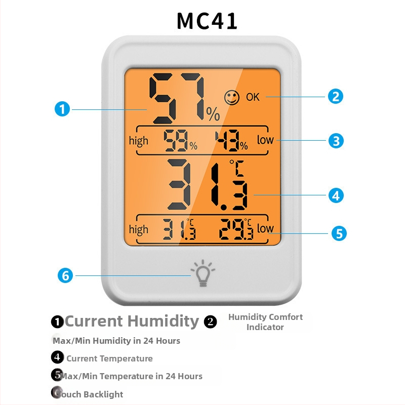 Elektronički mjerač temperature i vlage za kućnu upotrebu, unutarnji termometar za dječju sobu s pozadinskim osvjetljenjem, suho-vlažni termometar