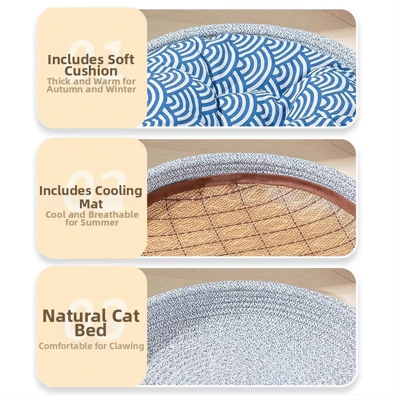 Легло за котки от ратан с гнездо за четири сезона – дишащо, котешка възглавничка