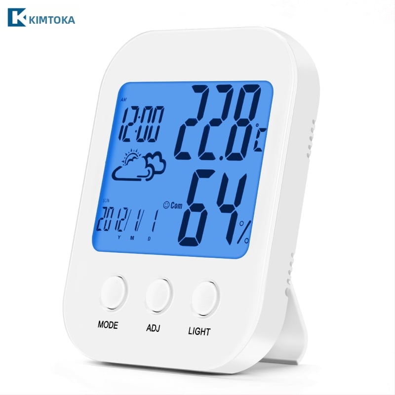 Домашен термометър и влагомер с подсветка и аларма TH202 – температура ±1°C, влажност ±5% RH, резолюция 0,1°C / 1% RH, батерия AAA 1,5V