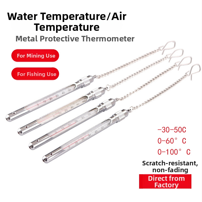 Sklenený teplomer pre baníctvo a akvakultúru, telo z nehrdzavejúcej ocele s meďovou vložkou, vysoká presnosť
