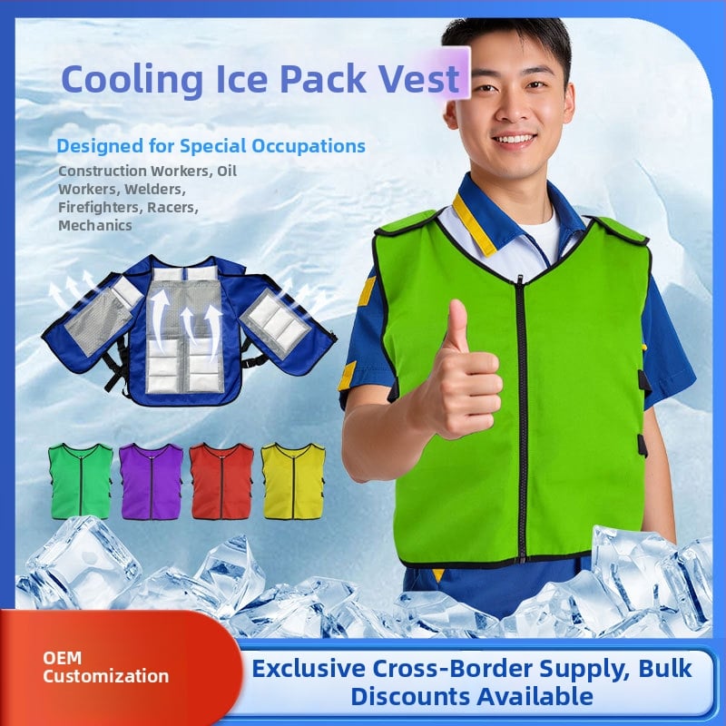 PCM охлаждащ елек с лед пакет, плат канвас и полиестер, тегло 1000 г, персонализируем за предотвратяване на прегряване и охлаждане