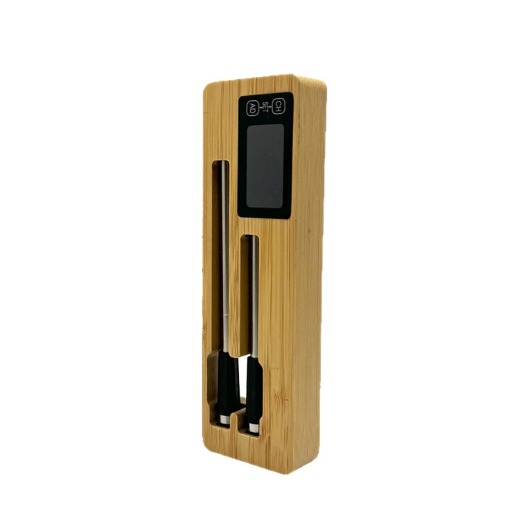 Termometru de bucătărie cu rezoluție ±1°C, sonde cu două ace, lungi și scurte, corp din bambus, personalizare disponibilă