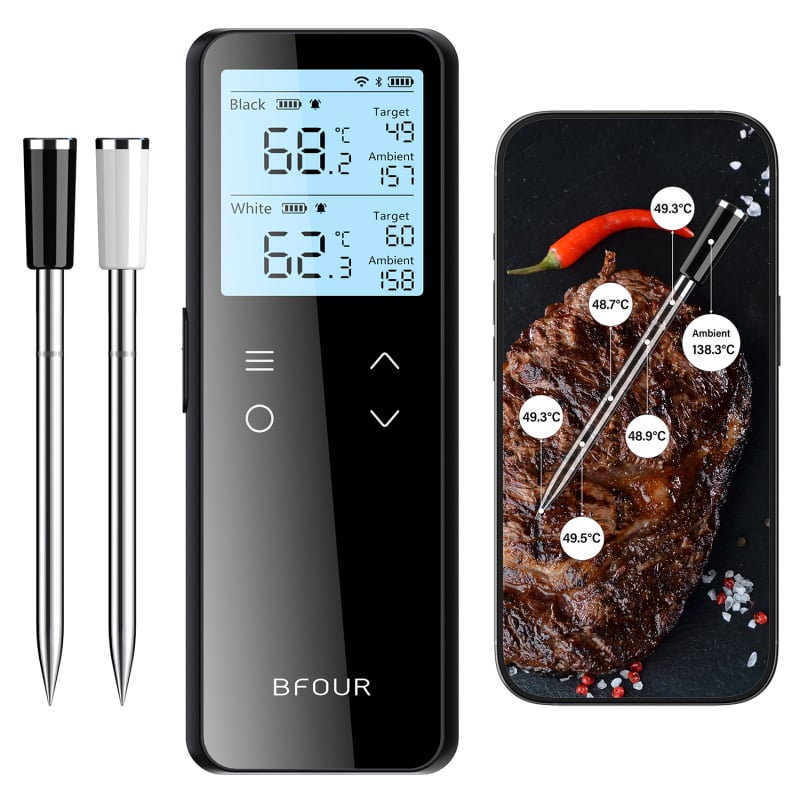 Termometar za hranu za roštilj s WiFi/Bluetooth, IP67 vodootporna sonda, magnetsko držanje, rezolucija 0,5°C