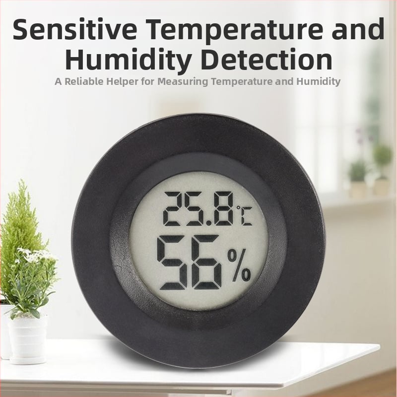 Tuojie кръгъл цифров термометър за рептили и измервател на влажност в акрилен корпус, с превключваеми показания, захранван с батерия AG13