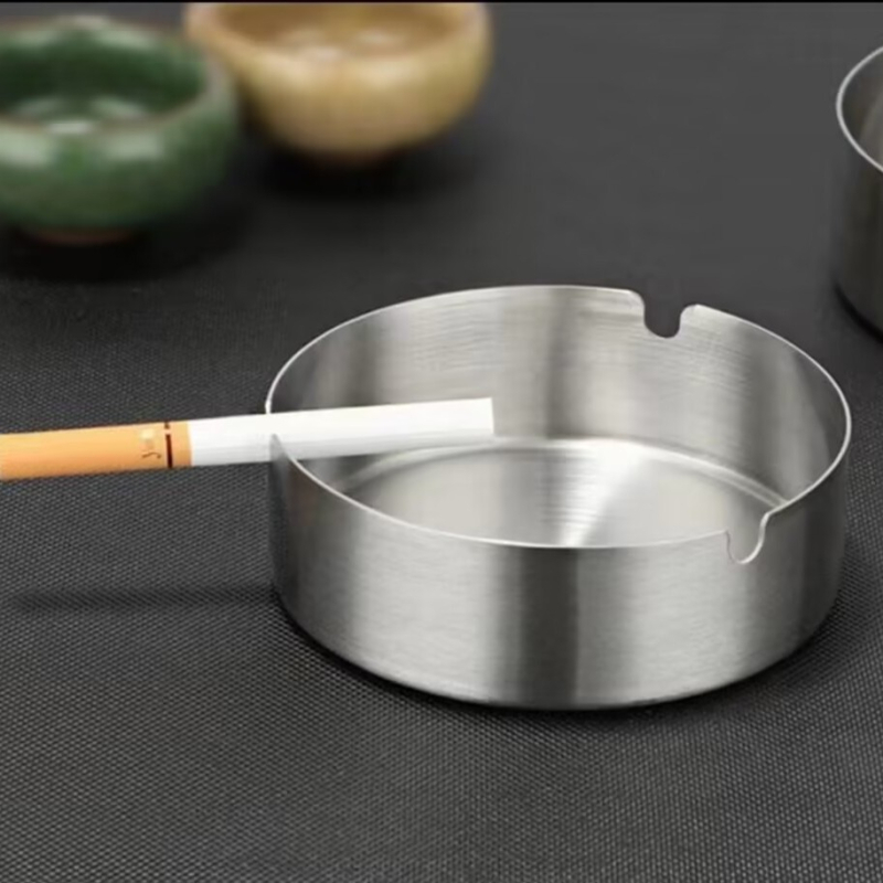 Cenușar din oțel inoxidabil, rotund, cu funcție de depozitare, stil minimalist, reutilizabil